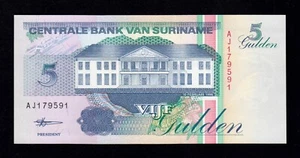 F.C. SURINAM SURINAME , 5 GULDEN 1998 , S/C (UNC) , P.136b . - Picture 1 of 2