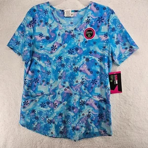 Scrubstar Women's size SMALL S Winter Scrubs Top Aurora Snowflake Blue Pink NEW - Bild 1 von 4