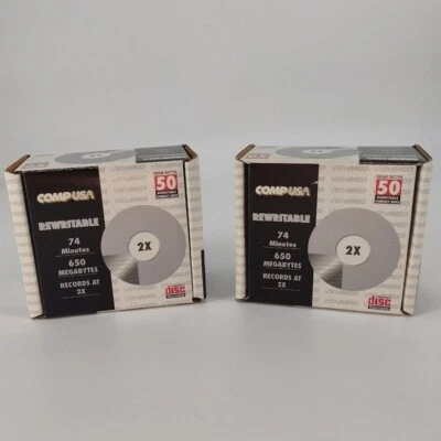 100! New Sealed 2X Rewritable CDs 74 Minutes 650 Megabytes CompUSA SKU# 267735 - Image 1 of 4