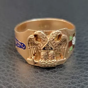 BEST Scottish Rite Masonic 32nd Degree Ring 10K Gold Multi-Color Enamel Size 10 - Picture 1 of 8