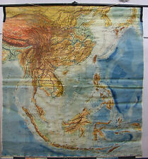 School Wall Map Hinterindien And Indonesia, Vietnam Thailand 1943 181x197cm