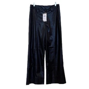 7 For All Mankind Black Vegan Faux Leather Wide Leg Classic Trouser Pants 27 NWT - Picture 1 of 13