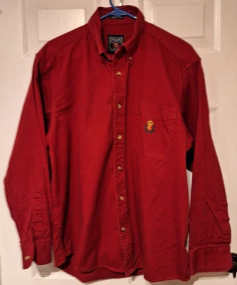 Vtg Chaps Ralph Lauren Button Down Canvas Shirt Mens L Red LS Crest Logo 90s - Image 1 of 4