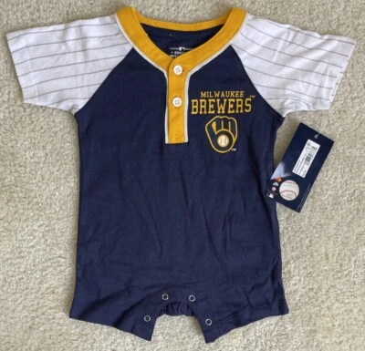 MLB Milwaukee Brewers Toddler Boys' Short Sleeve Romper Size 3-6M - Image 1 of 4