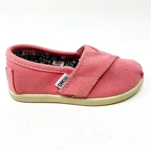 Toms Classics Pink Tiny Toddler Slip On Casual Canvas Flat Shoes - Picture 1 of 5