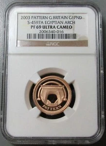 2003 GOLD GREAT BRITAIN 1 POUND EGYPTIAN ARCH PATTERN NGC PROOF 69 ULTRA CAMEO - Picture 1 of 3