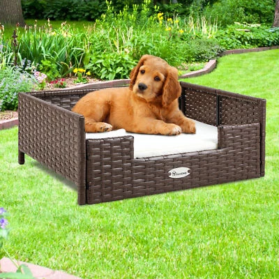 Cama grande de ratán para perros al aire libre con cojín de mimbre para mascotas sofá sofá resistente al agua Foto 1 de 4