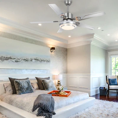 42'/48"/52" Modern Ceiling Fans lamp 5 Stainless Steel Blades Lighting Fixture - Image 1 of 3