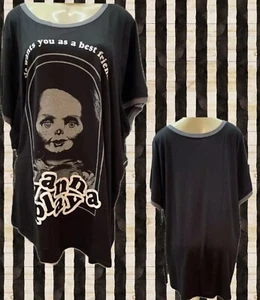 Universal +5 Black Chucky Wanna Play Graphic Gray Trim Crew Short Sleeve T-Shirt - Picture 1 of 6