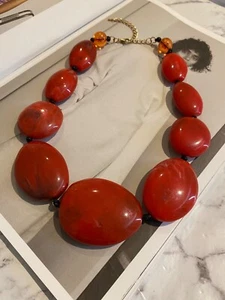 Latoir Fashion Bohemian Red Marble Chunky Oval Round Beaded Statement Necklace - Bild 1 von 3