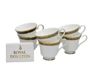 Royal Doulton HARLOW Set/6 Footed Cups EXCELLENT UNUSED Bone China Cobalt Gold - Picture 1 of 5