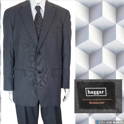 HAGGAR "Q" ~ ¡COMO NUEVO!!~TRAJE DE CARRERA GRIS CARBÓN PARA HOMBRE 44L PANTALONES CON PUÑOS PLT'D 38X33 Foto 1 de 4