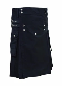Men's Black Fashion Sport Utility Kilt Deluxe Kilt Adjustable Sizes Pocket kilt - Picture 1 of 2