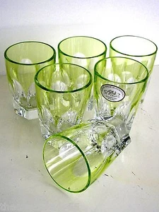 AJKA LAUSANNE LIME CASED CUT TO CLEAR CRYSTAL SHOT CORDIALS Set of 6 - Picture 1 of 2