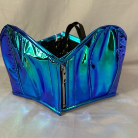 Lavish by Daisy Corsets Blue Iridescent Zipper Front Bustier Top Womens Medium