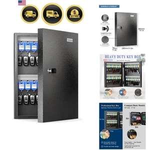 Key Lock Box Organizer 32 Keys Wall Mount Safe Key Storage Box Black - Picture 1 of 8