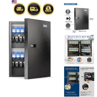 Key Lock Box Organizer 32 Keys Wall Mount Safe Key Storage Box Black - Image 1 of 4