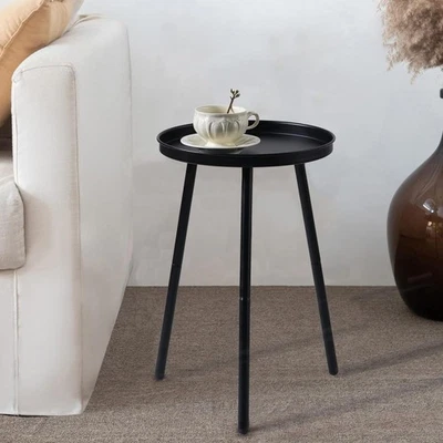 Small Black Side Table Modern Round Metal End Table Simple Circle Accent Table - Image 1 of 4