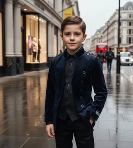 Blazer de terciopelo ajustado para niños 3-14 años falso dos piezas fiesta cena chaqueta fiesta traje - Imagen 1 de 23