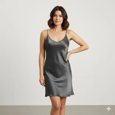 La Perla Gray Silk Satin Short Slip Dress - Medium / 8-10US - Image 1 of 4