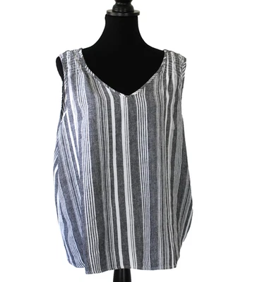 Blusa para mujer XL (16-18) negra blanca a rayas lino rayón Foto 1 de 4