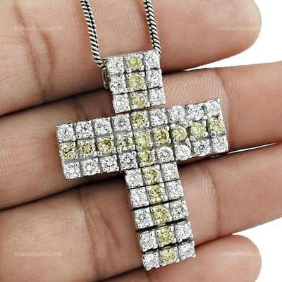 Zircone Cubico Pietra 925 Massiccio Argento Nuovo Croce Moda Compleanno Pendente - Immagine 1 di 4