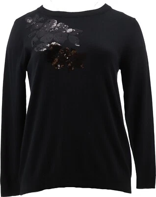 Suéter Floral DG2 Diane Gilman Mezcla Cuádruple Lentejuelas NEGRO M NUEVO (472) Foto 1 de 4