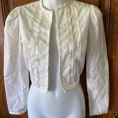 De colección Años 70 Gunne SAX Jessica’s Gunnies Encaje y Cinta Recortada Frente Abierto Top, S/M Foto 1 de 4