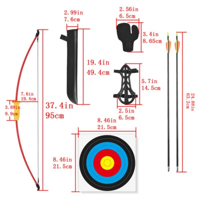 10Ibs Children Recurve Bow Arrows Kit Quiver Target Left Right Hand Archery Gift - Image 1 of 4
