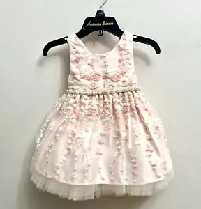 American Princess Baby Pink Floral Embroidered Party Dress Pearls 12 Months - Picture 1 of 3