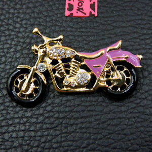 Purple Enamel Shining Motorbike Crystal Betsey Johnson Charm Brooch Pin Gifts