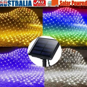 Solar Power LED Mesh Net Curtain String Fairy Lights Home Party Garden Outdoor - Picture 1 of 22