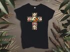 Floral Boho Cross Ladies Fitted T Shirt Sizes Small-2Xl