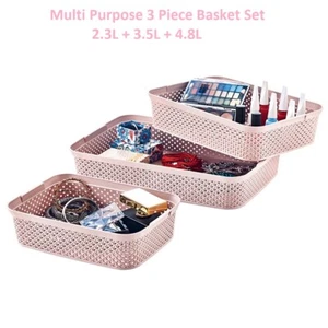 Cajas de almacenamiento de plástico cesta rosa práctico almacenamiento dormitorio baño oficina juego de 3 - Imagen 1 de 4