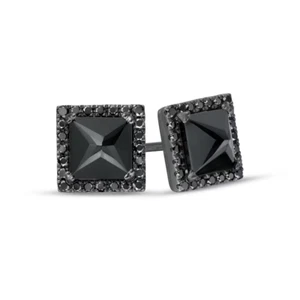Vera Wang Men Black Spinel and 1/4 CT Black Onyx Enhanced Diamond Stud Earrings - Picture 1 of 13