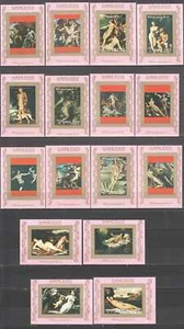 AR216 IMPERF 1972 AJMAN AIR MAIL ART PAINTINGS MICHEL #2555-70 16BL MNH - Picture 1 of 1
