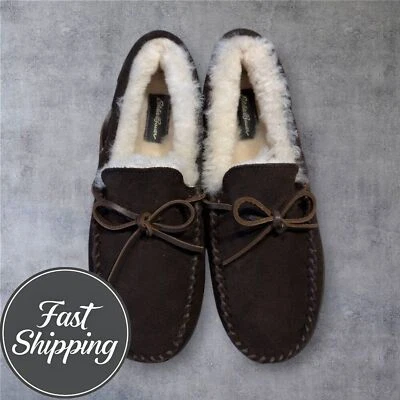 $110 EDDIE BAUER REAL PIEL DE OVEJA/GAMUZA MOCASÍN SIN CORDONES ZAPATILLAS PARA HOMBRE TALLA 10 Marrón Foto 1 de 4