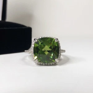 Certified Natural Green Peridot 14 K White Gold Handmade Ring Gift For Her - Picture 1 of 4