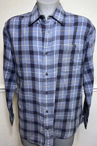 St Johns Bay Flannel Plaid Button Up Shirt Mens Size Large Blue - Picture 1 of 9