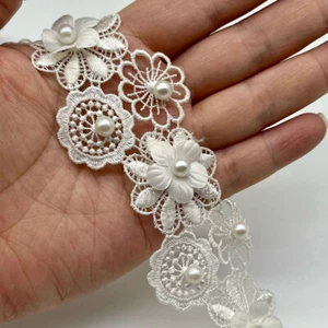 Vestido de novia de 1 yarda hueco con flores bordado encaje cuentas cinta costura hágalo usted mismo - Imagen 1 de 18