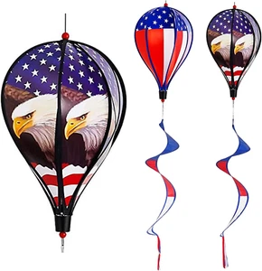 2 Pack 43 Inch Patriotic Flag Eagle Hot Air Balloon Wind Spinner for Yard Decor - Picture 1 of 12