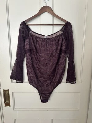 Cacique Lace Off Shoulder Bodysuit Womens Size 22/24 Burgundy Sexy Boho NWT - Image 1 of 4