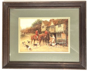 VINTAGE Heywood Hardy Fox Hunt Scena Inghilterra Stampa incorniciata opaca con vetro - Foto 1 di 7