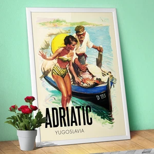 Adriatic, Yugoslavia, 1950s – Vintage Yugoslavia Travel Print, Adriatic Beach - Picture 1 of 13