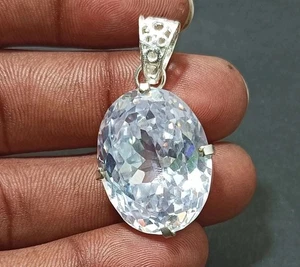 92.41 Ct Natural White Zircon Pendant 925 Solid Silver SG Gemstone Certified S04 - Picture 1 of 6