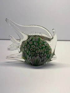 Fermacarte pesce in vetro soffiato a mano - trasparente con motivo verde blu - Foto 1 di 9