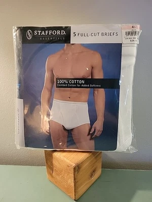 NWT Dead Stock Vtg 5 Pair Stafford JCPenney Mens Full Cut White Briefs Sz 40  - Image 1 of 4