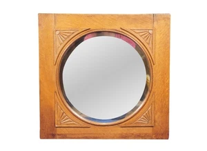Antique Victorian Carved Oak Reclaimed Wall Hanging Mirror Beveled Glass 27" - Picture 1 of 10