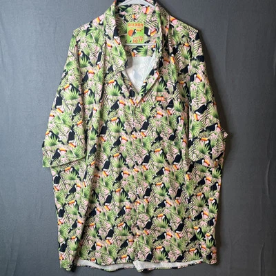 DIXXON FLANNEL CO TOUCAN DO IT SHORT SLEEVE BUTTON FRONT SHIRT Men Size 4XL PINK - Image 1 of 4