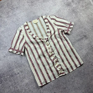 Sézane Striped Short Sleeve Ruffle Blouse Top Size 34 - Picture 1 of 12